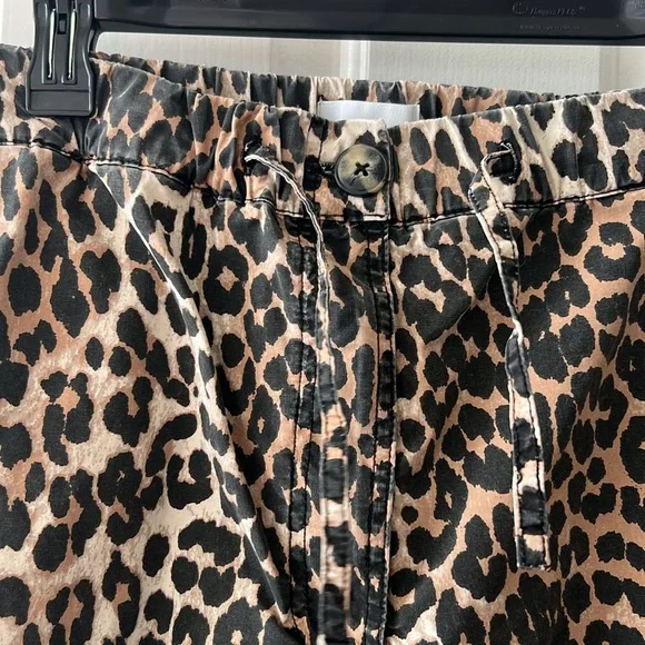 GANNI Leopard Washed Cotton Canvas Drawstring Trousers in Almond Milk 42 - Picture 4 of 13